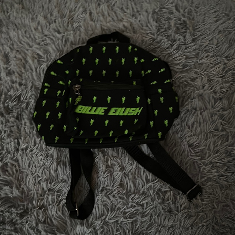 Hot Topic Billie Eilish Mini Backpack Black Neon Green Pockets Bag, Merch, Cool